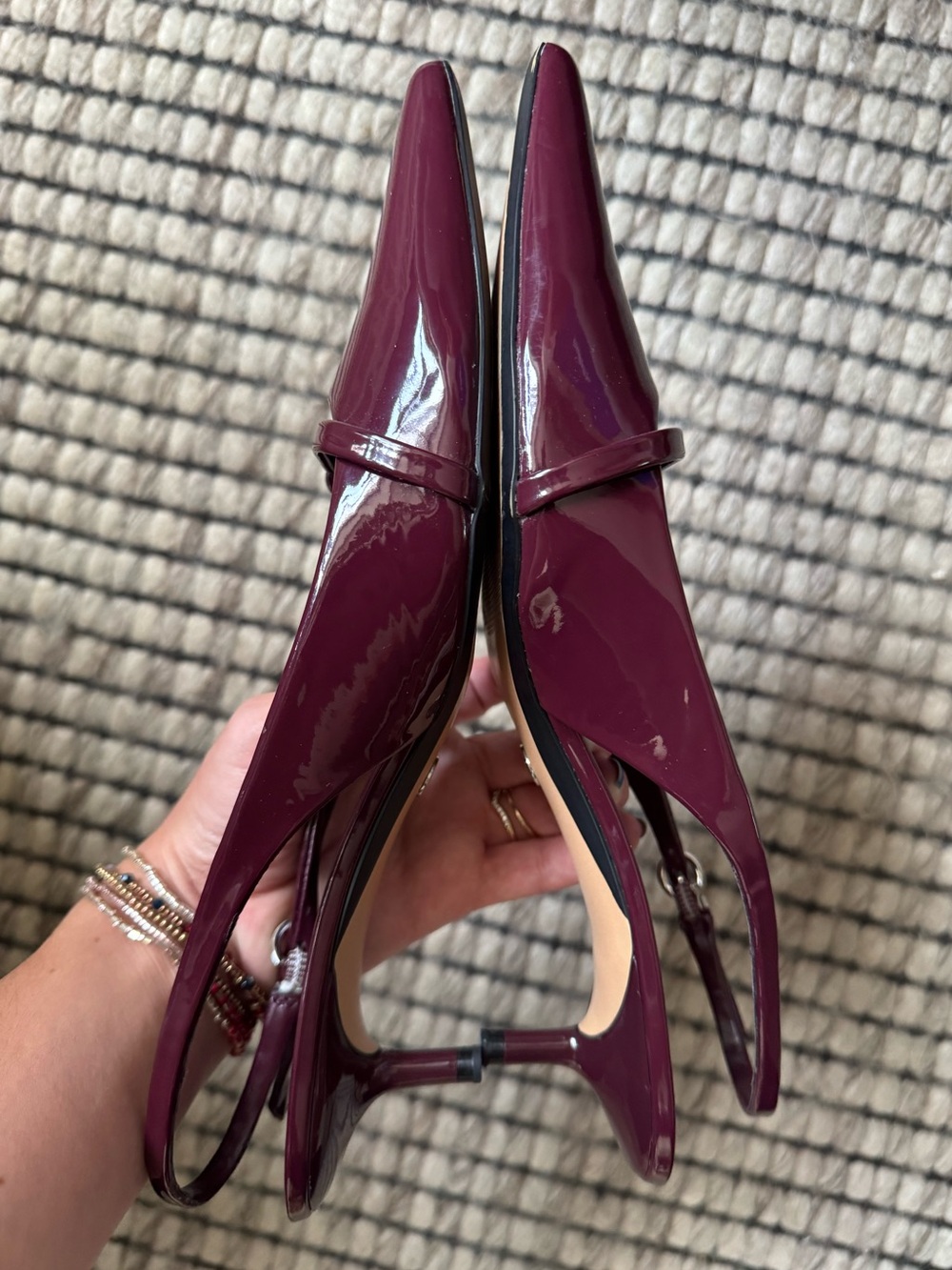 Zara Burgundy Patent Pointed-Toe Slingback Kitten Heels - Picture 9 of 15